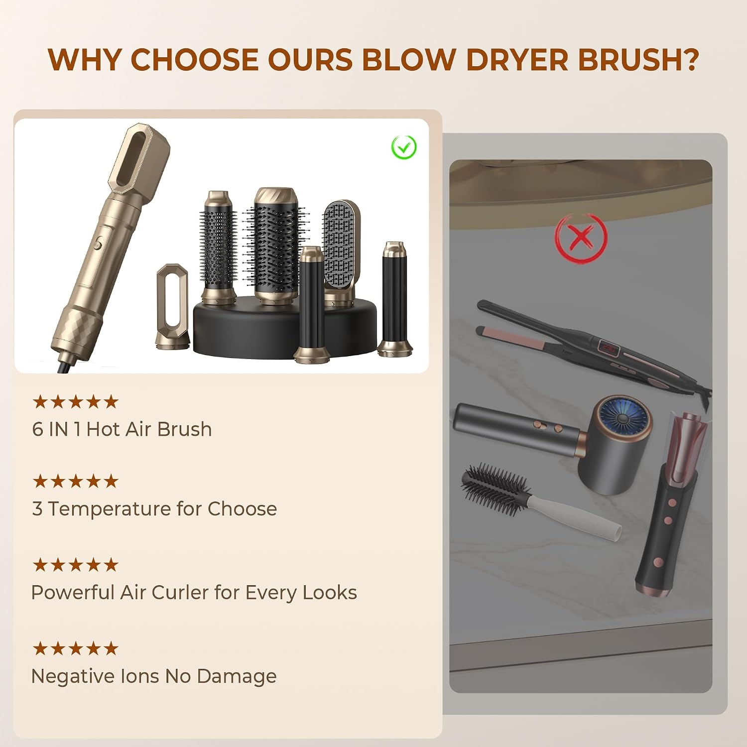 6-in-1 Haarstyler: Volume, Drogen, Gladmaken, Krullen | 1000W
