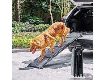 CO-Z Dog Ramp for Car, 170 cm Folding Pet Ramp for Large Dogs up to 90 kg with Non-Slip Rug Surface, Portable Dog Pet Stairs for Car SUV Truck Bed Sofa, Indoor and Outdoor Use - Maat 170 x 44 cm