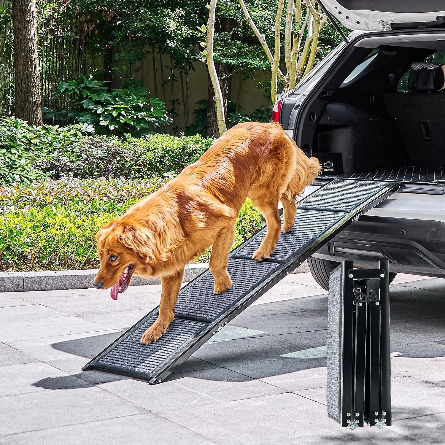 CO-Z Dog Ramp for Car, 170 cm Folding Pet Ramp for Large Dogs up to 90 kg with Non-Slip Rug Surface, Portable Dog Pet Stairs for Car SUV Truck Bed Sofa, Indoor and Outdoor Use - Maat 170 x 44 cm