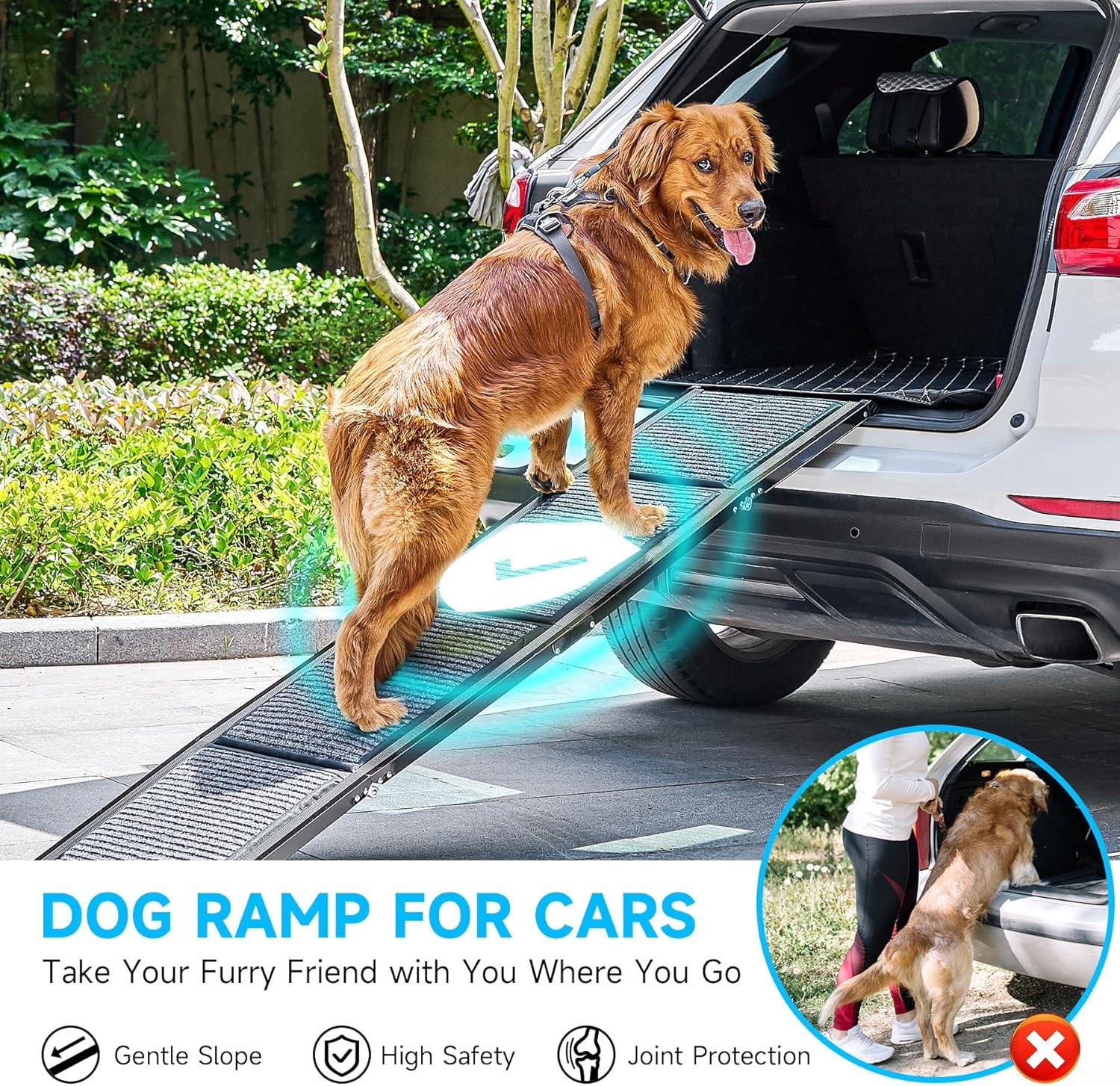 CO-Z Dog Ramp for Car, 170 cm Folding Pet Ramp for Large Dogs up to 90 kg with Non-Slip Rug Surface, Portable Dog Pet Stairs for Car SUV Truck Bed Sofa, Indoor and Outdoor Use - Maat 170 x 44 cm
