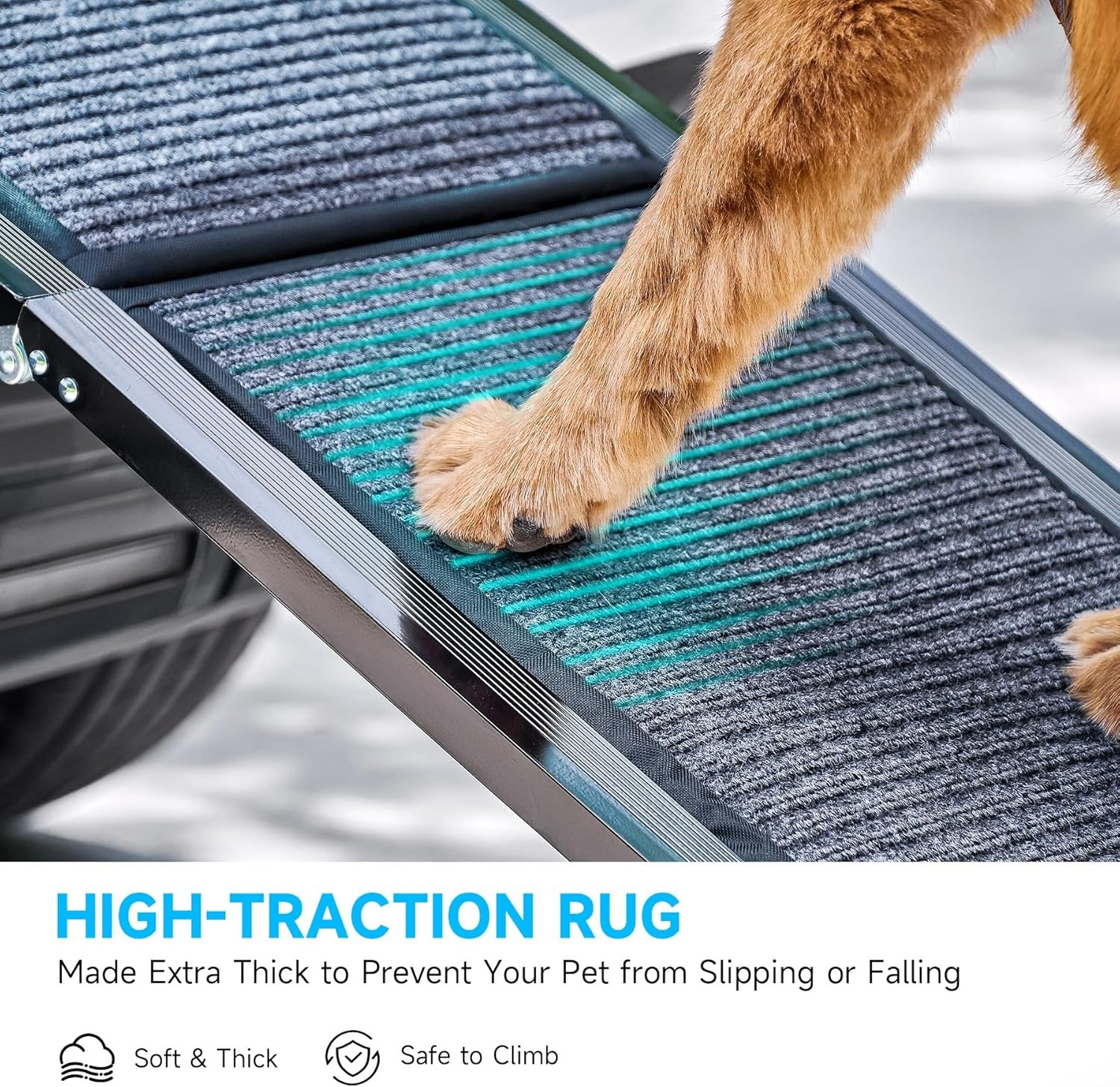 CO-Z Dog Ramp for Car, 170 cm Folding Pet Ramp for Large Dogs up to 90 kg with Non-Slip Rug Surface, Portable Dog Pet Stairs for Car SUV Truck Bed Sofa, Indoor and Outdoor Use - Maat 170 x 44 cm