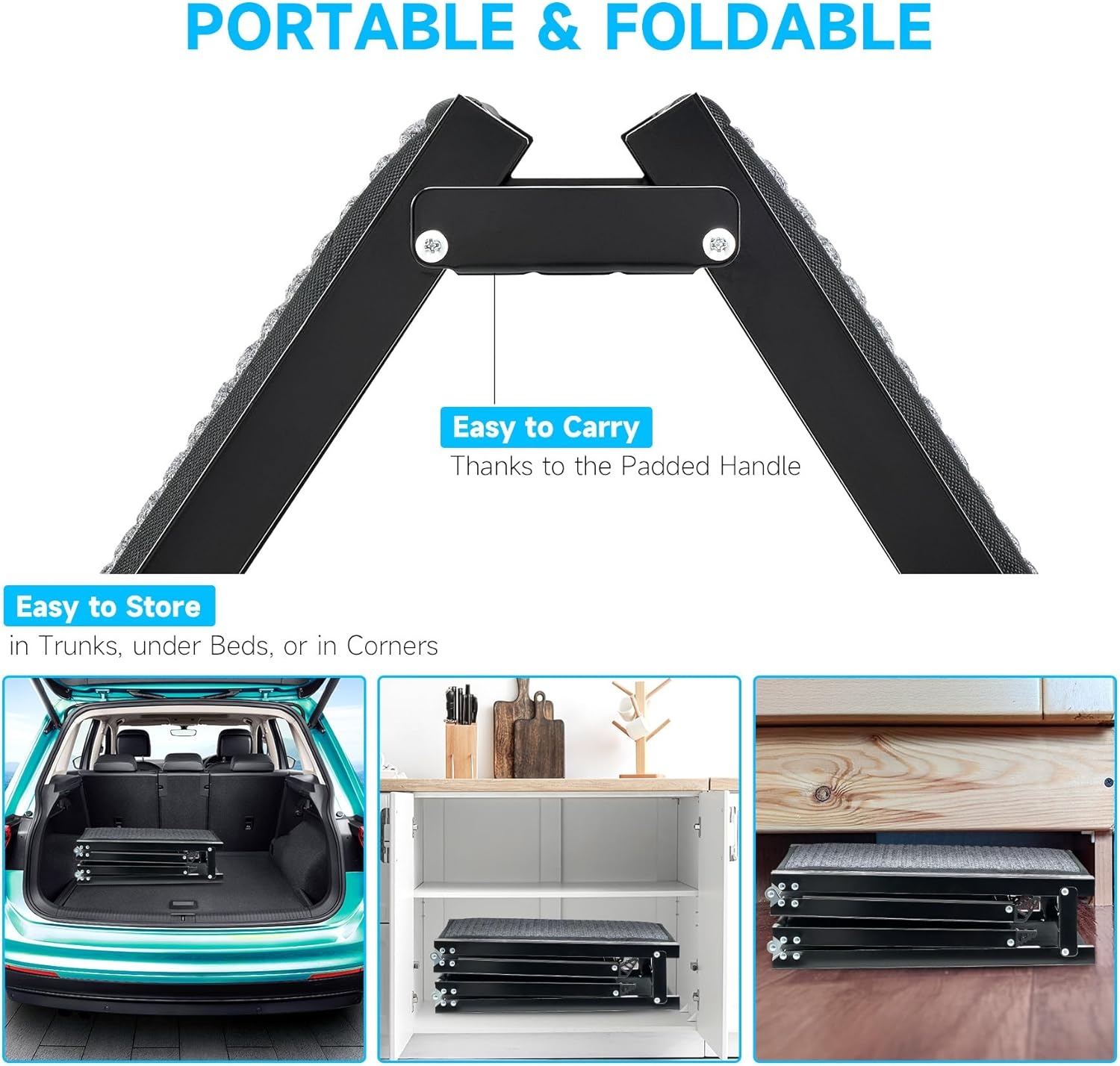 CO-Z Dog Ramp for Car, 170 cm Folding Pet Ramp for Large Dogs up to 90 kg with Non-Slip Rug Surface, Portable Dog Pet Stairs for Car SUV Truck Bed Sofa, Indoor and Outdoor Use - Maat 170 x 44 cm