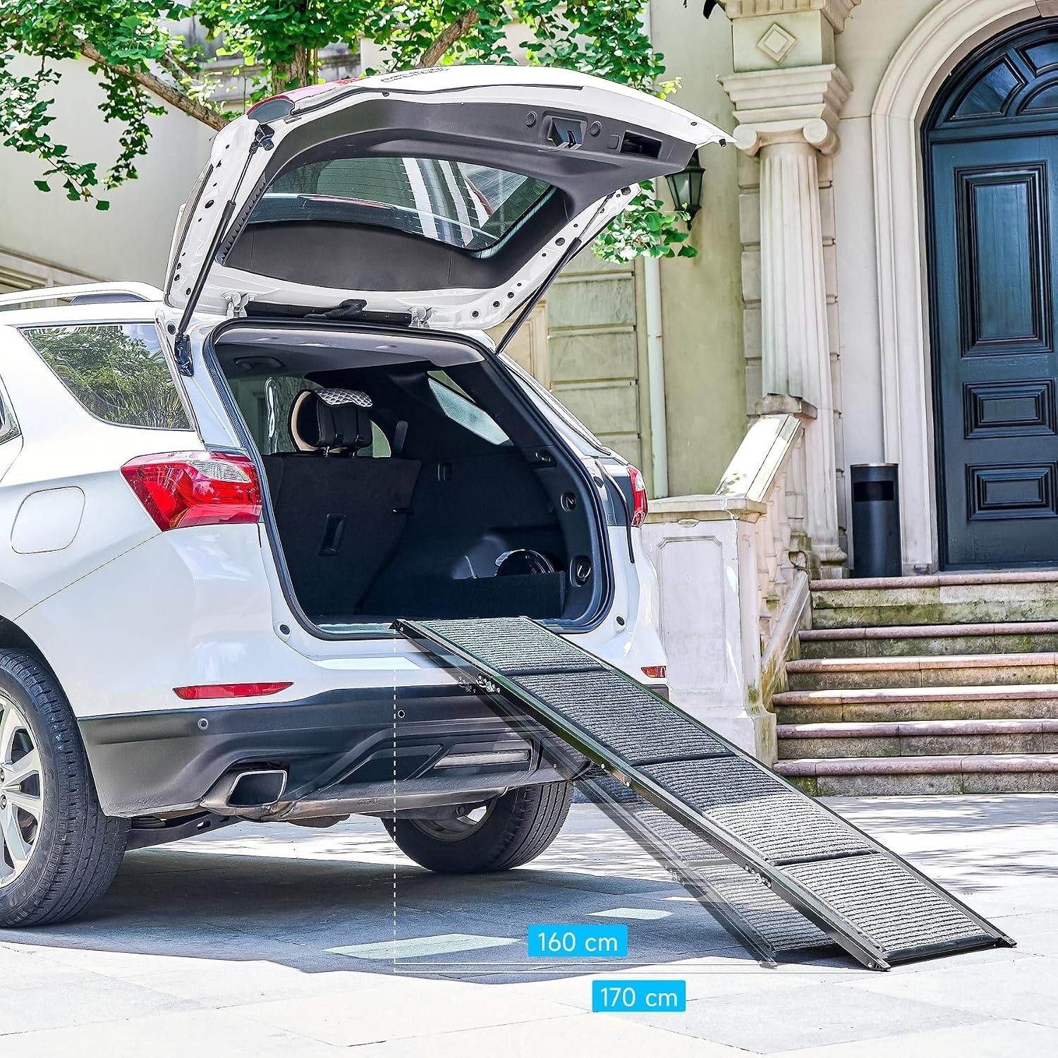 CO-Z Dog Ramp for Car, 170 cm Folding Pet Ramp for Large Dogs up to 90 kg with Non-Slip Rug Surface, Portable Dog Pet Stairs for Car SUV Truck Bed Sofa, Indoor and Outdoor Use - Maat 170 x 44 cm