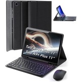 Hoesje voor Samsung Galaxy Tab A9+ Plus Generatie 11 Inch (2023) met Oplaadbaar Draadloos Bluetooth Duits Karakter Toetsenbord (QWERTZ) en Muis, Slot Case Magnetische Toetsenbord Case Zwart