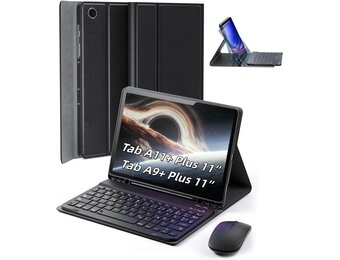 Hoesje voor Samsung Galaxy Tab A9+ Plus Generatie 11 Inch (2023) met Oplaadbaar Draadloos Bluetooth Duits Karakter Toetsenbord (QWERTZ) en Muis, Slot Case Magnetische Toetsenbord Case Zwart