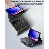 Hoesje voor Samsung Galaxy Tab A9+ Plus Generatie 11 Inch (2023) met Oplaadbaar Draadloos Bluetooth Duits Karakter Toetsenbord (QWERTZ) en Muis, Slot Case Magnetische Toetsenbord Case Zwart