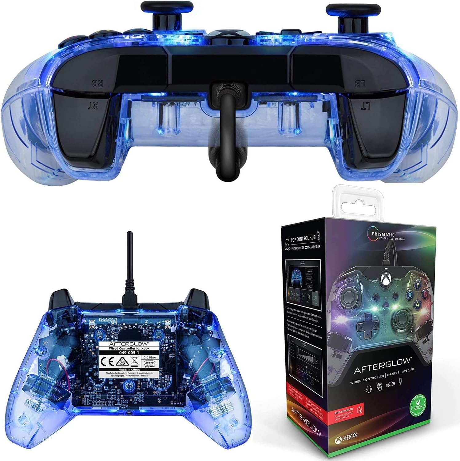 PDP Afterglow LED-gamecontroller met kabel - RGB Hue-kleurverlichting - USB-aansluiting - Audiobediening - Gamepad met dubbele vibratie - Xbox Series X|S, Xbox One, pc