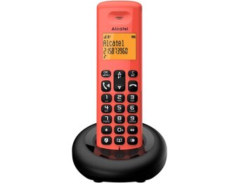 ALCATEL E260 Solo Rode draadloze telefoon. Blokkeert ongewenste oproepen, handsfree-functie.