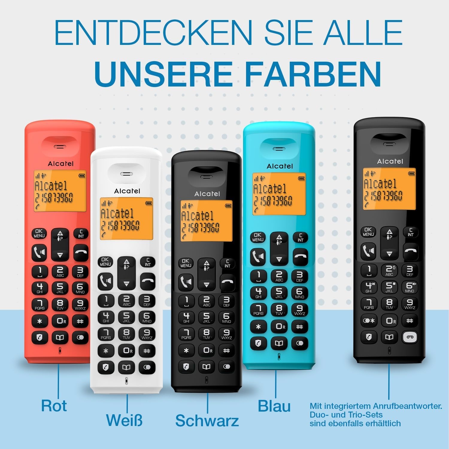 ALCATEL E260 Solo Rode draadloze telefoon. Blokkeert ongewenste oproepen, handsfree-functie.