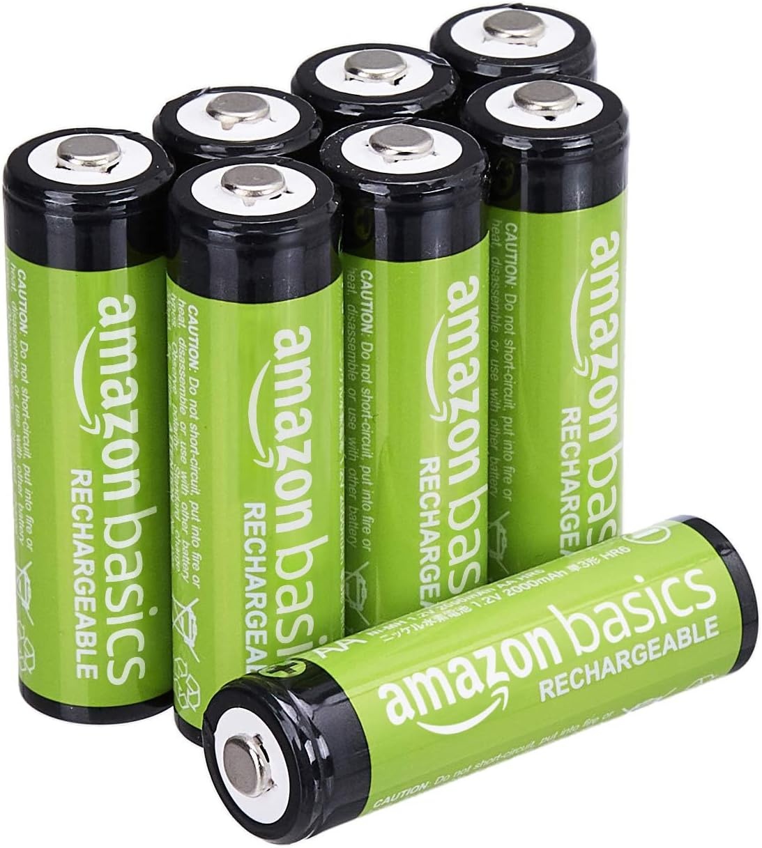 Amazon Basics 8 stuks oplaadbare AA NiMH-batterijen, 2000 mAh, 1000x op te laden, voorgeladen - Maat 8 stuks