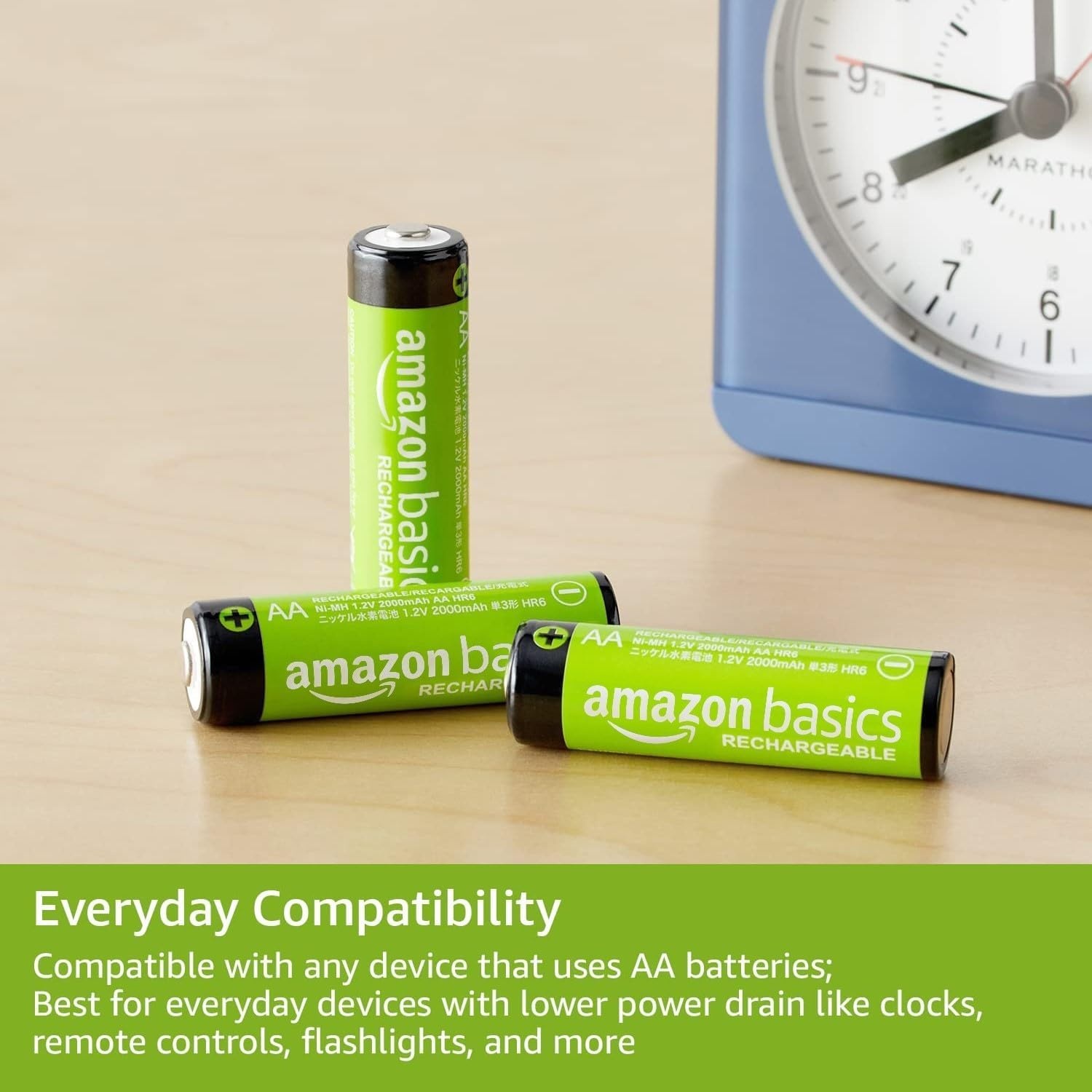 Amazon Basics 8 stuks oplaadbare AA NiMH-batterijen, 2000 mAh, 1000x op te laden, voorgeladen - Maat 8 stuks
