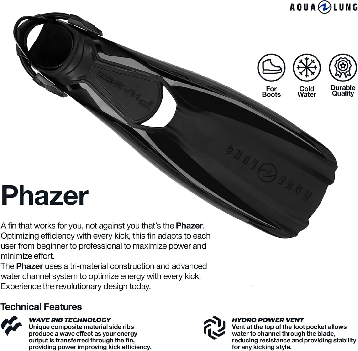 Duikvinnen Phazer met Wave Rib Zwart (61% Korting)