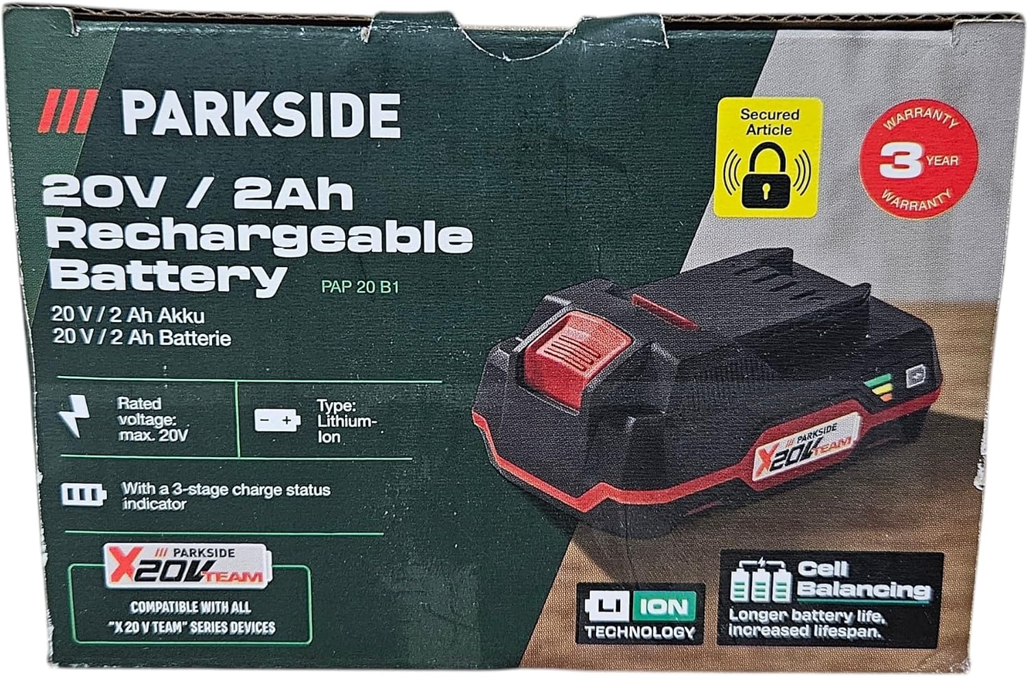 Parkside X 20V Accu | 2Ah Li-ion | 3-traps indicator | 33% Korting