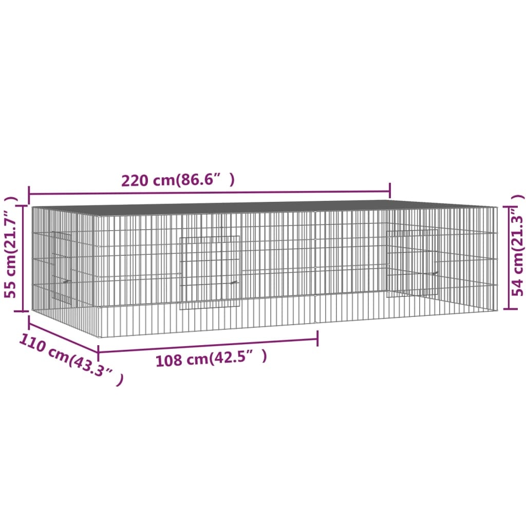 vidaXL Konijnenkooi 220x110x55 cm - Gegalvaniseerd IJzer met Korting!