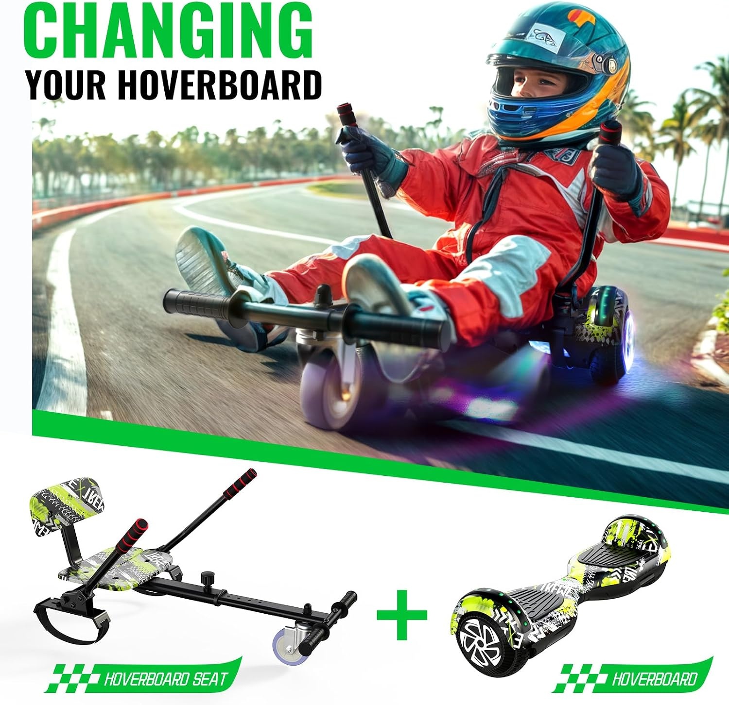 Hoverboard met Zitje - Groen | Bluetooth | LED Verlichting | 30% Korting