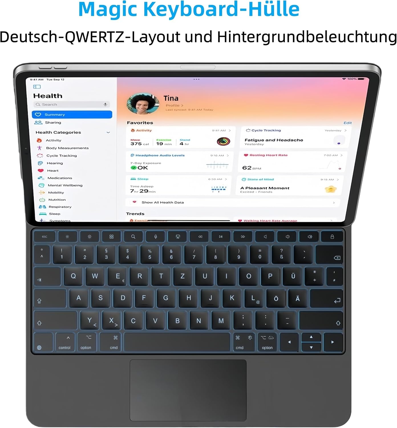 Hoes met QWERTZ Toetsenbord en Trackpad voor iPad Air/Pro 11" (36% korting)