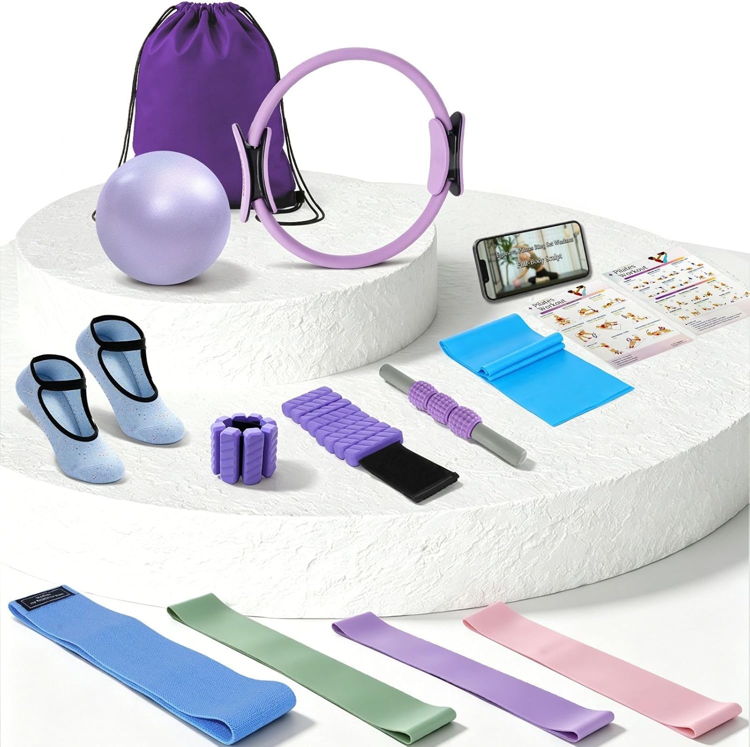 6-delige Pilates Set 35 cm - Violet, incl. Bal & Banden | 28% Korting