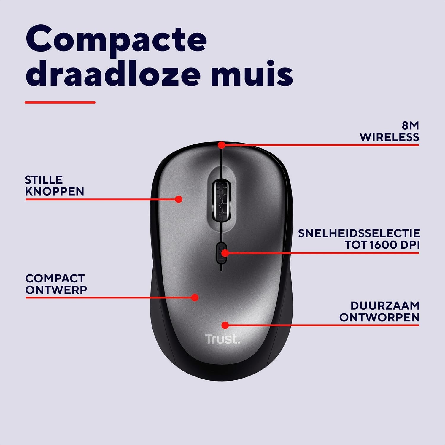 Stille Draadloze Muis Zwart met 40% Korting