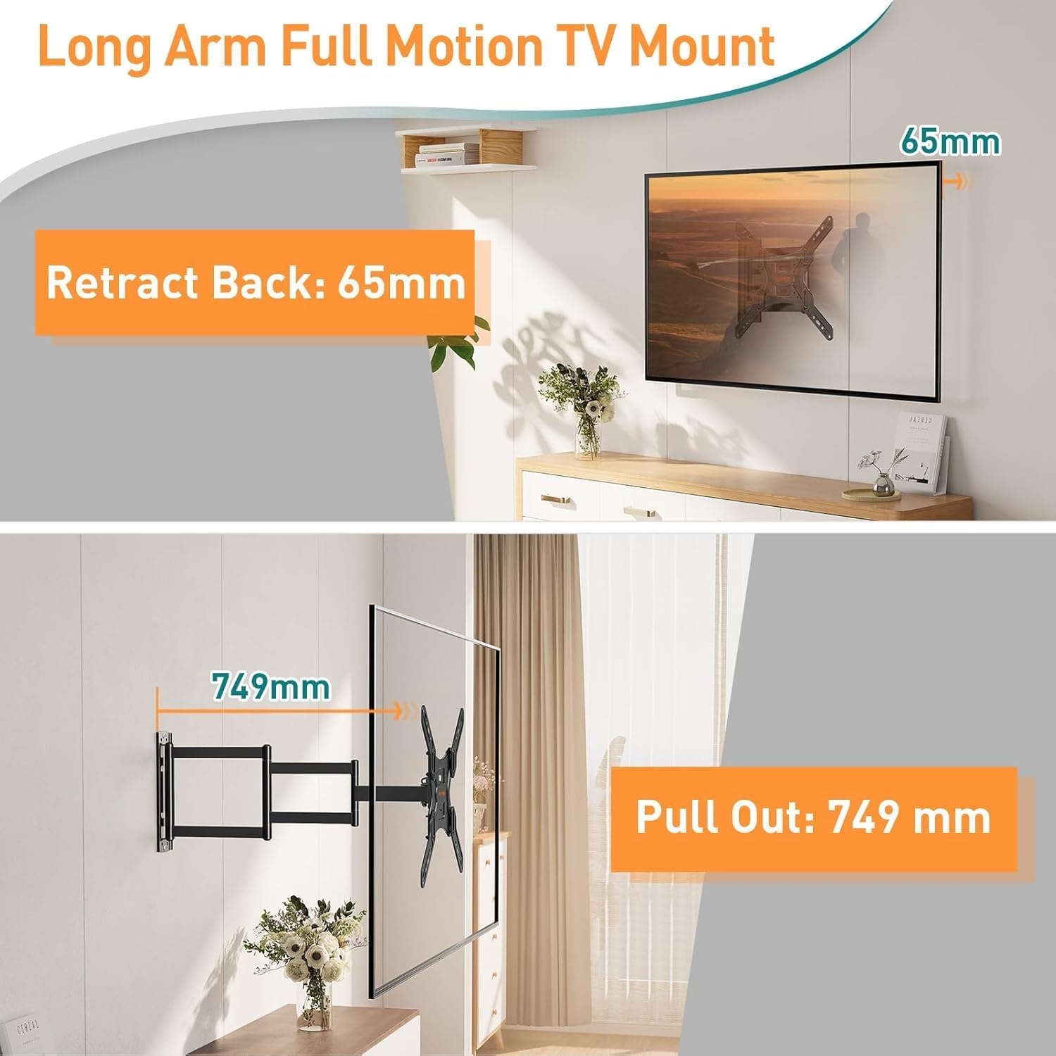 Verstelbare TV Muurbeugel (26-60") - Max 74.8cm Uitschuifbaar - Zwart