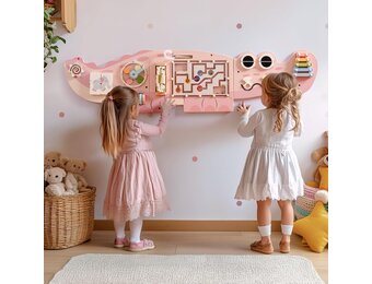 8-in-1 Roze Houten Wand Activiteitenbord | Montessori Speelgoed met Korting