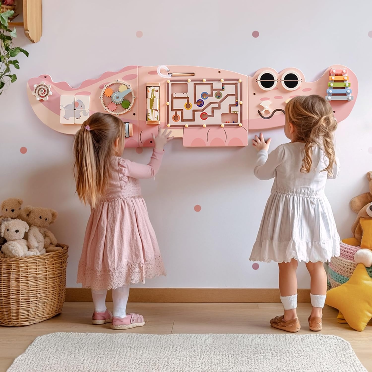 8-in-1 Roze Houten Wand Activiteitenbord | Montessori Speelgoed met Korting