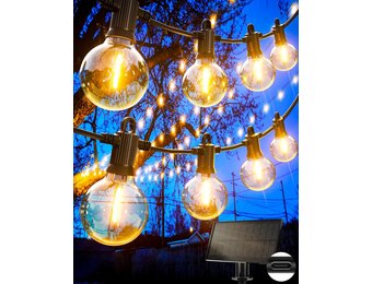 Solar LED Lichtsnoer Buiten - 15m, Warm Wit, 27 Lampen, 5 Standen - 34% Korting!
