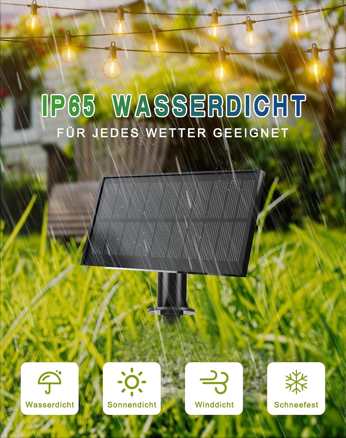 Solar LED Lichtsnoer Buiten - 15m, Warm Wit, 27 Lampen, 5 Standen - 34% Korting!