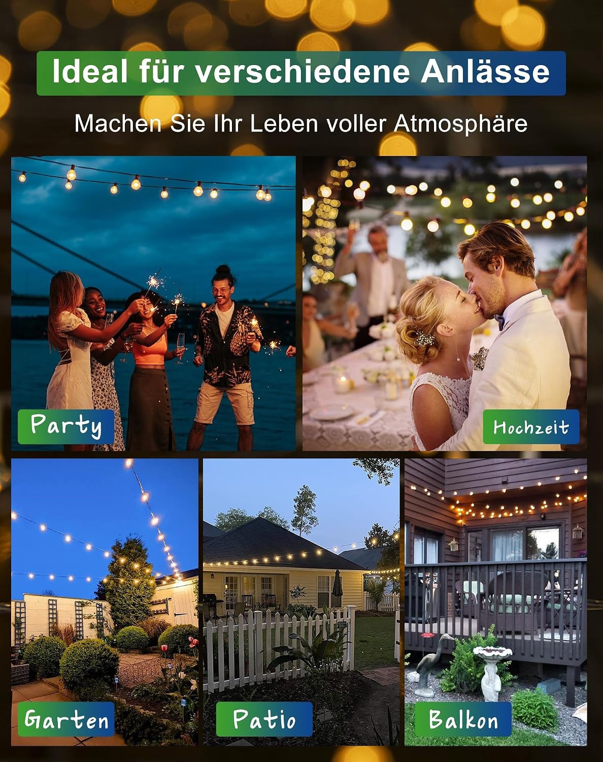 Solar LED Lichtsnoer Buiten - 15m, Warm Wit, 27 Lampen, 5 Standen - 34% Korting!
