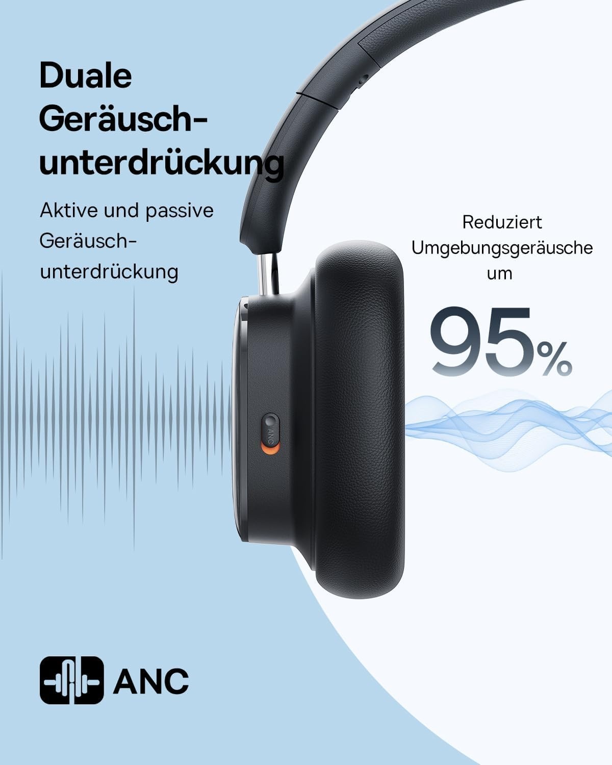 Draadloze Over-Ear Koptelefoon ANC | 100 uur batterij | Zwart | 34% Korting