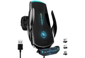 Draadloze Autolader Telefoonhouder | 15W Snellader met Sensor | Zwart