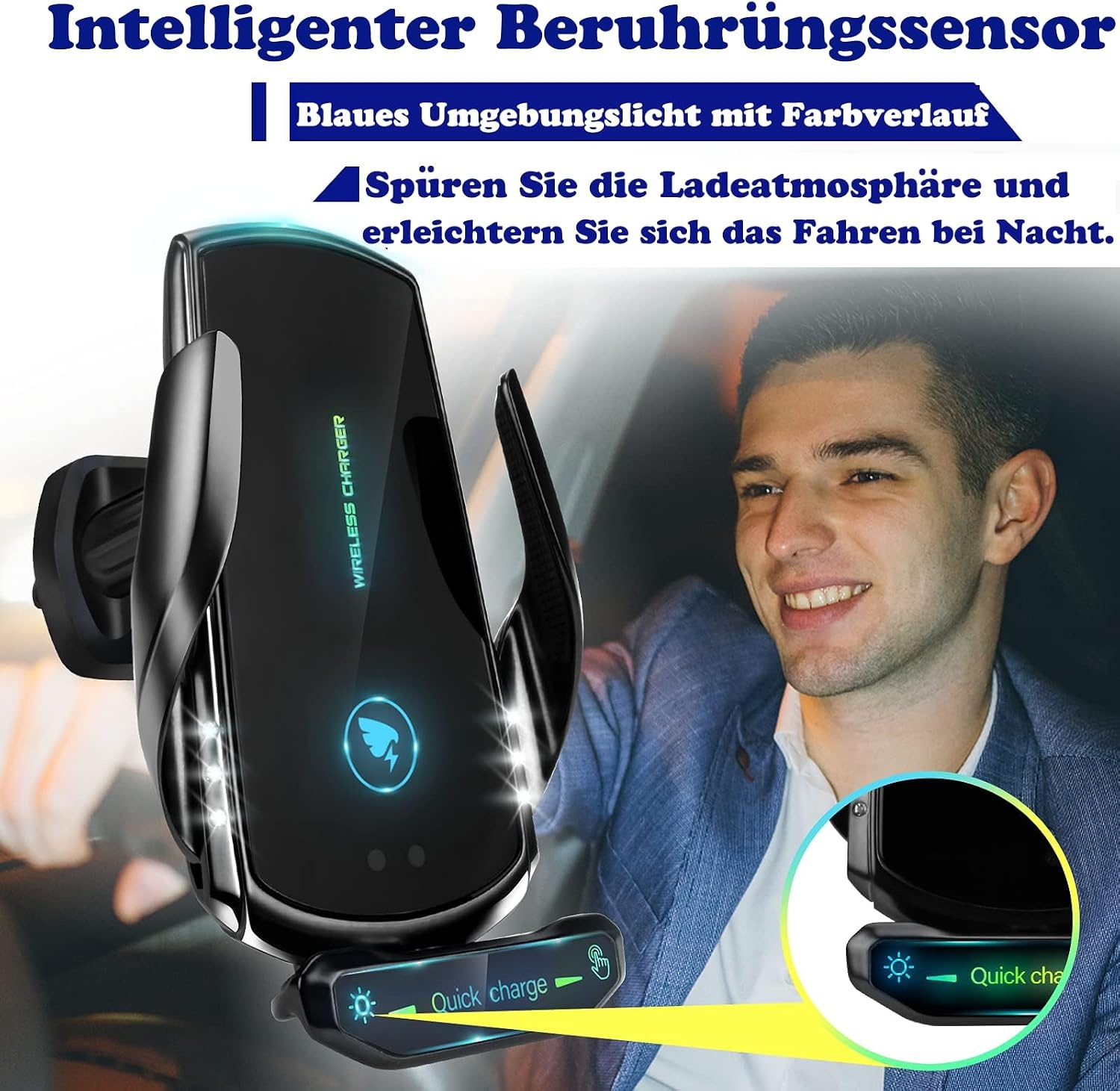 Draadloze Autolader & Telefoonhouder: 15W Snelladen | Zwart