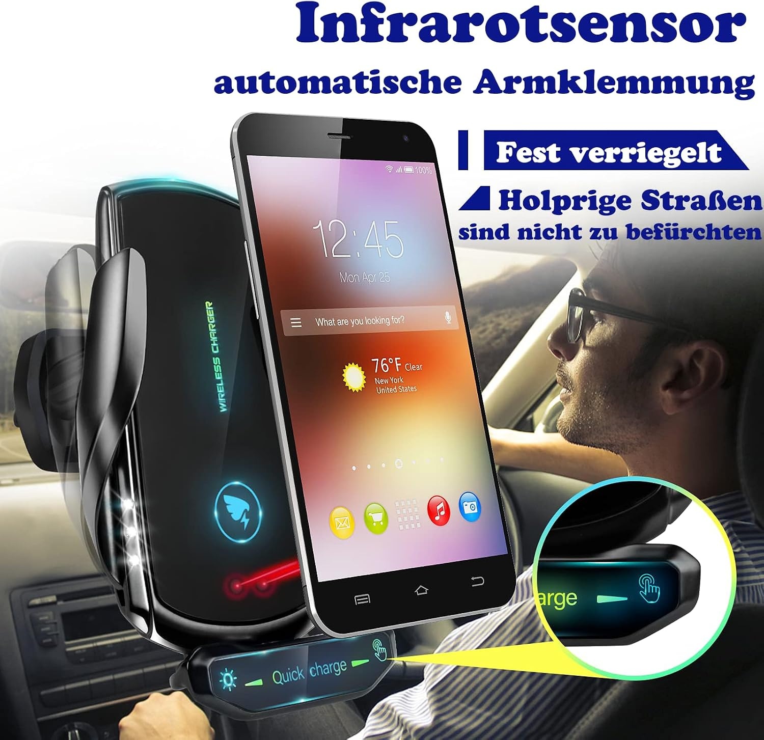 Draadloze Autolader & Telefoonhouder: 15W Snelladen | Zwart