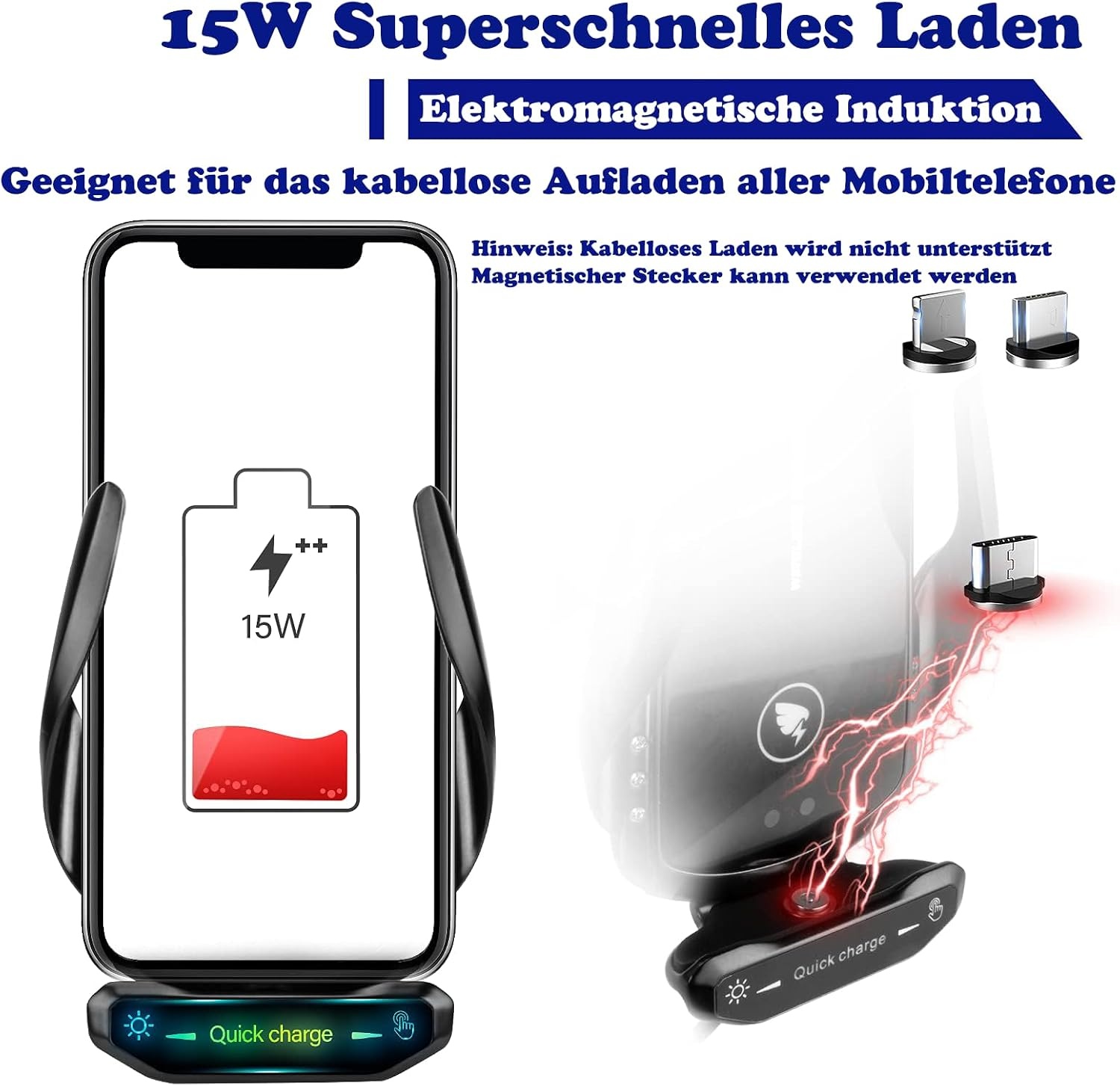Draadloze Autolader & Telefoonhouder: 15W Snelladen | Zwart