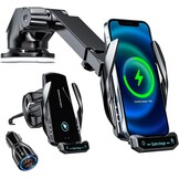 Draadloze Autolader & Telefoonhouder: 15W Snelladen | Zwart