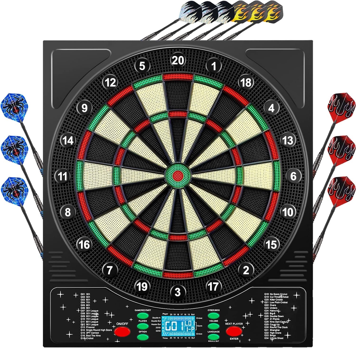 Elektronisch Dartbord 46x52 cm - 34 Spellen - 57% Korting