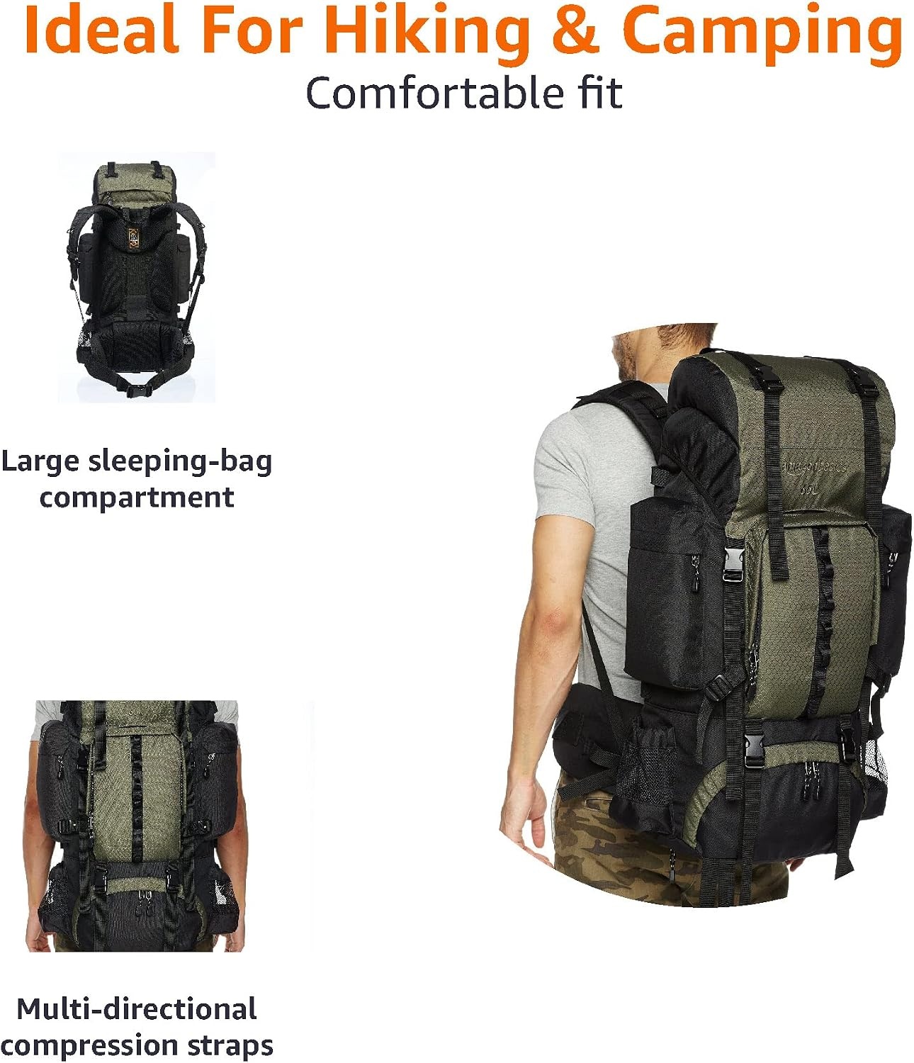 75L Wandelrugzak met Intern Frame (Groen) - 29% Korting