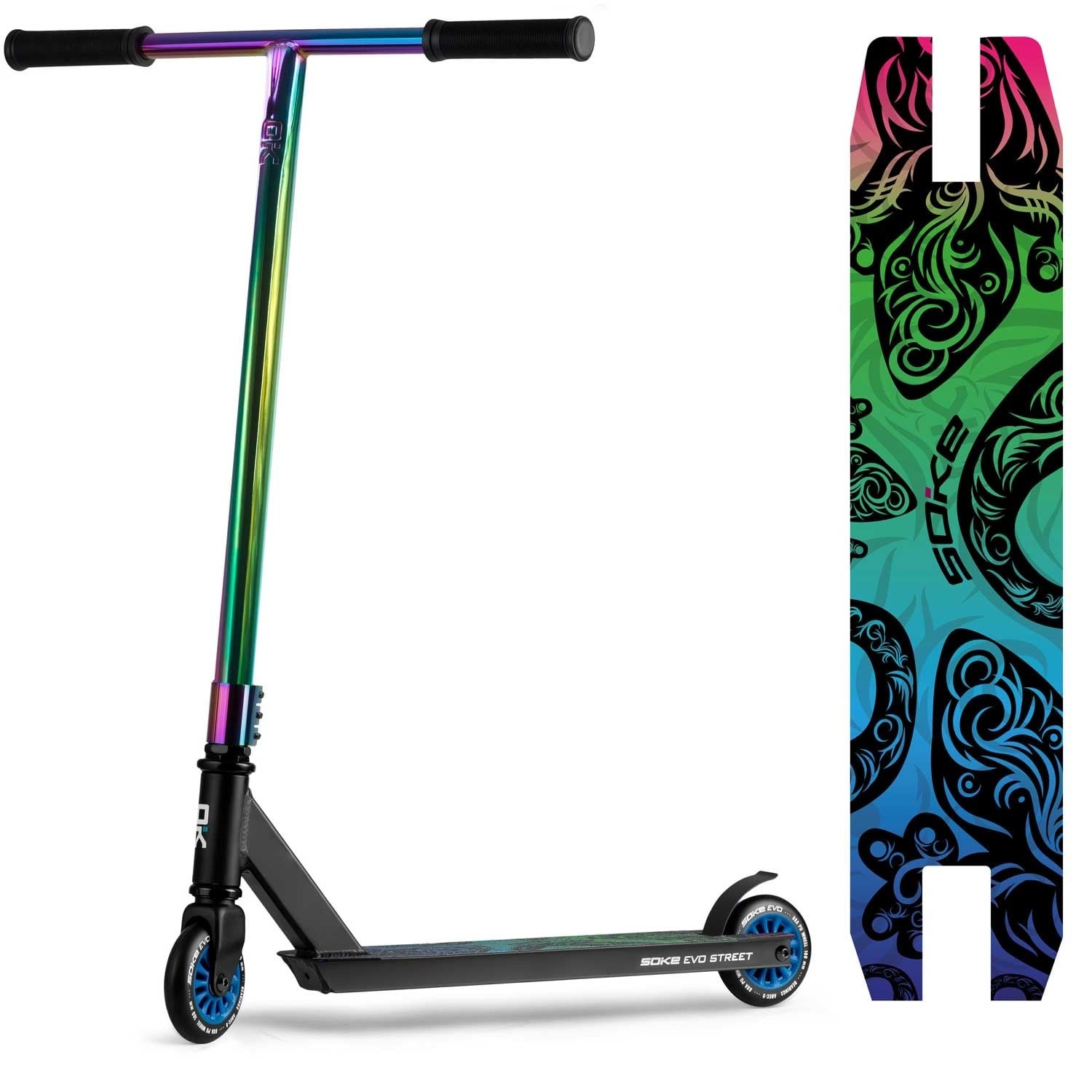 Soke Evo Stuntstep Zwart Regenboog - 360º Stuur - 34% Korting