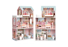 Houten Poppenhuis voor Barbie | 61x30x106cm | Incl. 9 meubels | 61% Korting