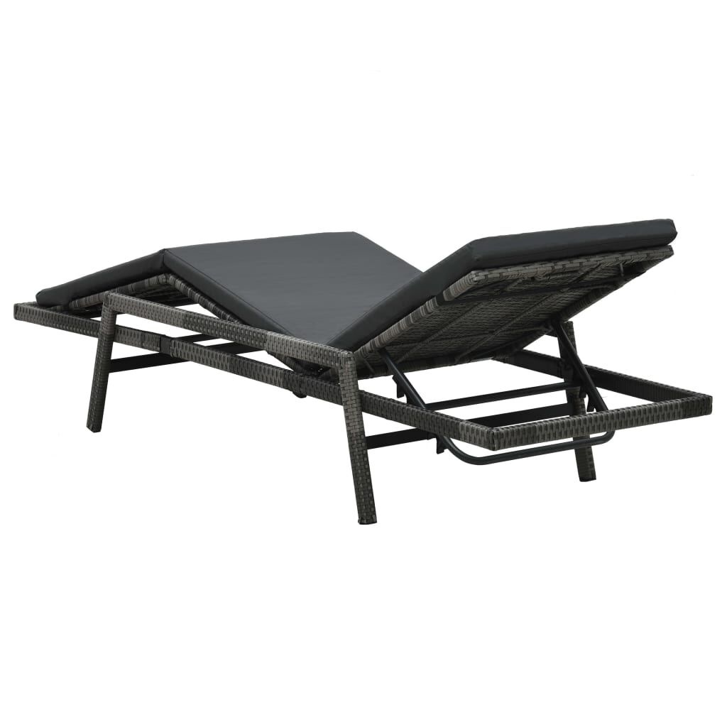 Poly Rattan Ligbed Grijs met Kussen - 35% Korting