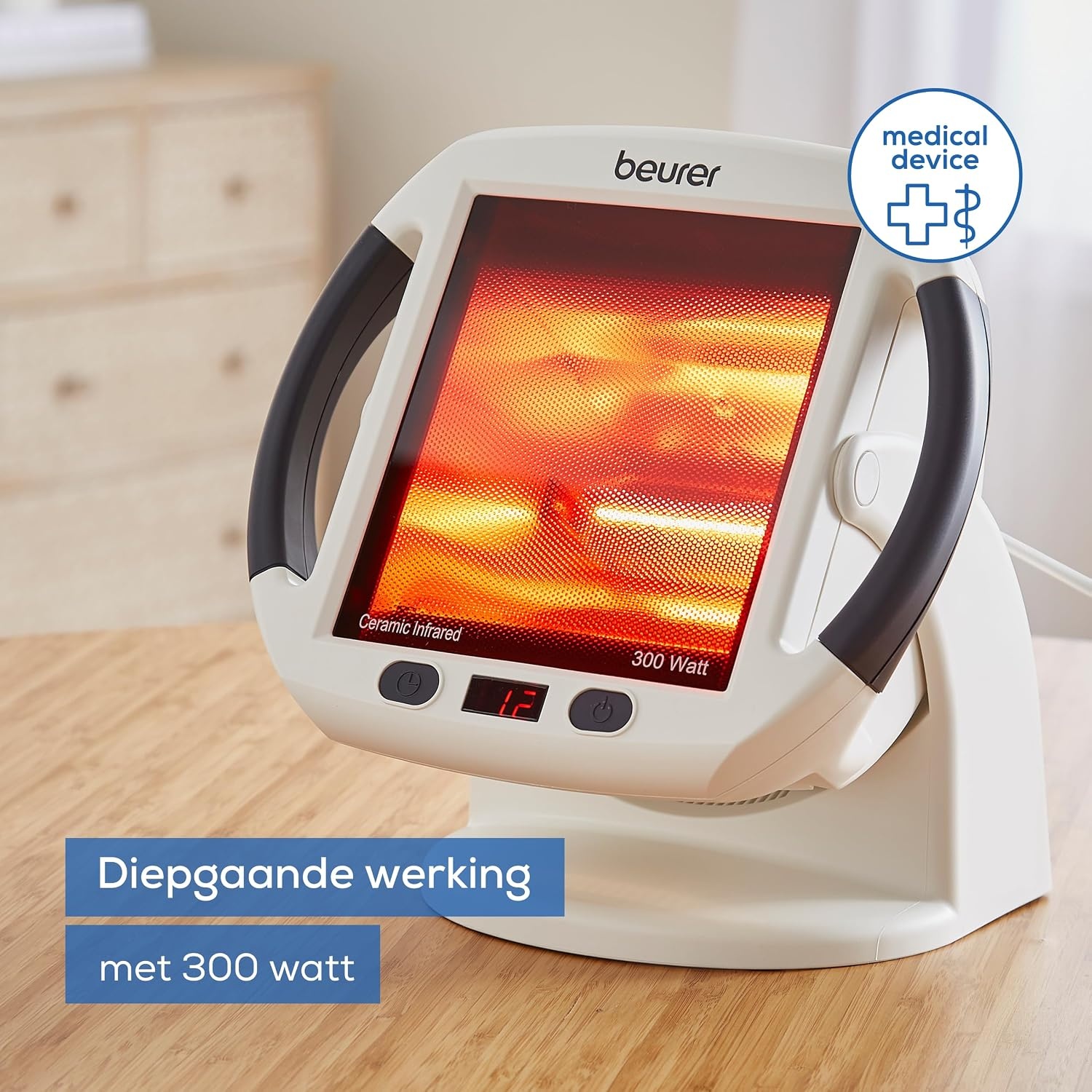 Beurer IL 50 infraroodstraler, medisch apparaat voor de behandeling van verkoudheid en spierspanning, infraroodlamp met 300 Watt vermogen, 100% UV-blokker en traploos instelbare kap - Maat 300 Watt