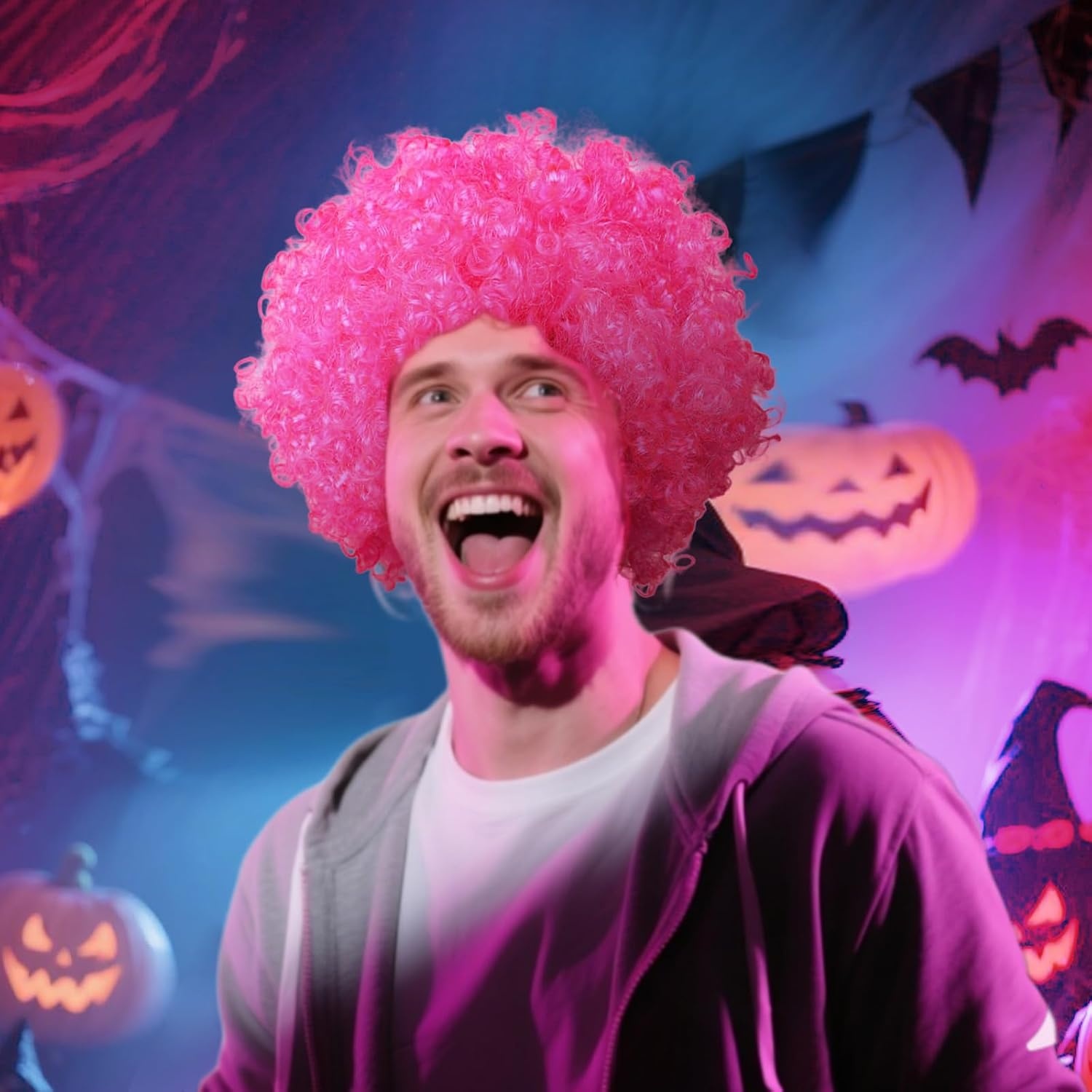 Fesnova Afro Pruik - Krullend - Roze