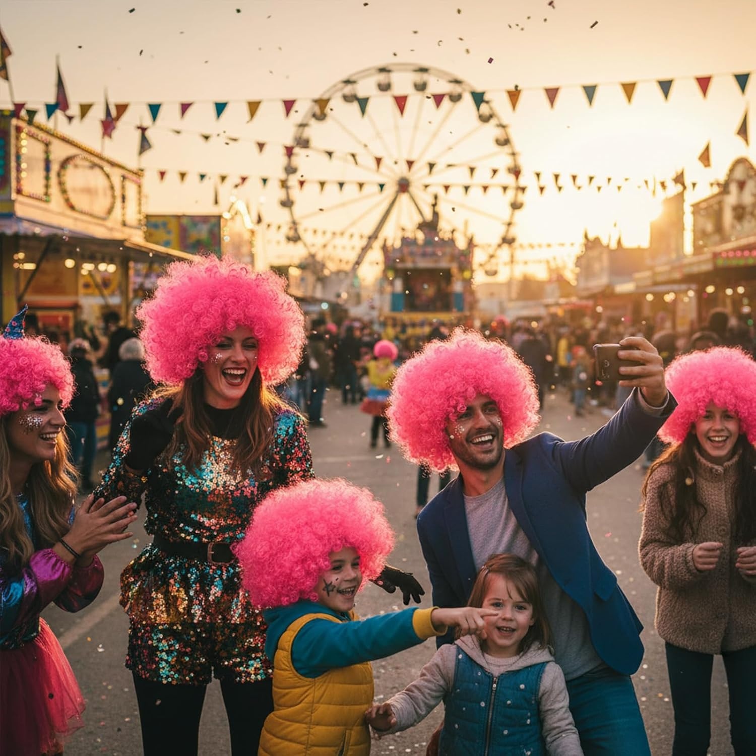 Fesnova Afro Pruik - Krullend - Roze