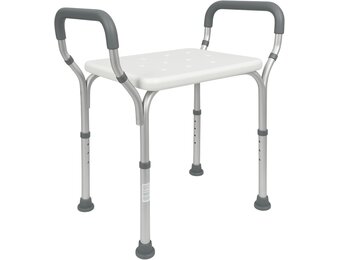 Mobiclinic®, Douchestoel, In hoogte verstelbaar, Waterleiding, Badkamerstoel, Antislipvoetjes, Met armleuningen, MAX. 100 kg, Aluminium, Wit