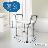 Mobiclinic®, Douchestoel, In hoogte verstelbaar, Waterleiding, Badkamerstoel, Antislipvoetjes, Met armleuningen, MAX. 100 kg, Aluminium, Wit