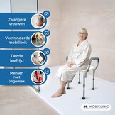 Mobiclinic®, Douchestoel, In hoogte verstelbaar, Waterleiding, Badkamerstoel, Antislipvoetjes, Met armleuningen, MAX. 100 kg, Aluminium, Wit