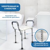 Mobiclinic®, Douchestoel, In hoogte verstelbaar, Waterleiding, Badkamerstoel, Antislipvoetjes, Met armleuningen, MAX. 100 kg, Aluminium, Wit