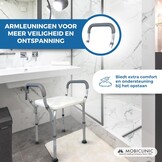 Mobiclinic®, Douchestoel, In hoogte verstelbaar, Waterleiding, Badkamerstoel, Antislipvoetjes, Met armleuningen, MAX. 100 kg, Aluminium, Wit