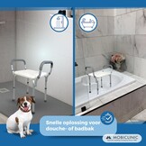 Mobiclinic®, Douchestoel, In hoogte verstelbaar, Waterleiding, Badkamerstoel, Antislipvoetjes, Met armleuningen, MAX. 100 kg, Aluminium, Wit