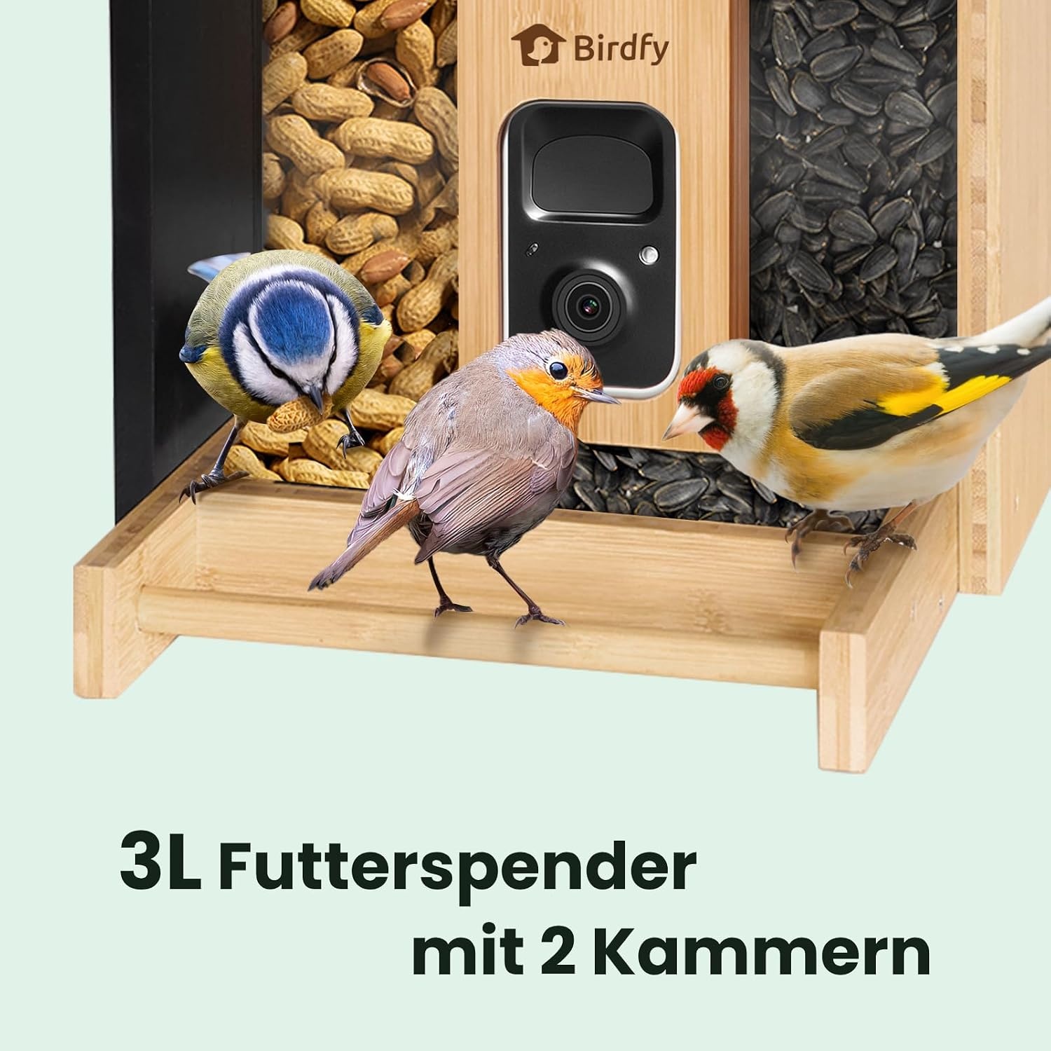 NETVUE Birdfy Slimme Vogelsvoerhuis met 1080P Camera en AI-herkenning - Bamboe - 3,5 liter