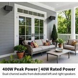 400W Outdoor Bluetooth Speaker 2-Pack (Model MZ-622), Wireless Synchronization/Aux in, IPX5 Waterproof, Rich Bass, Wall-Mountable Design, Suitable for Patios, Yards, Pools, Garages